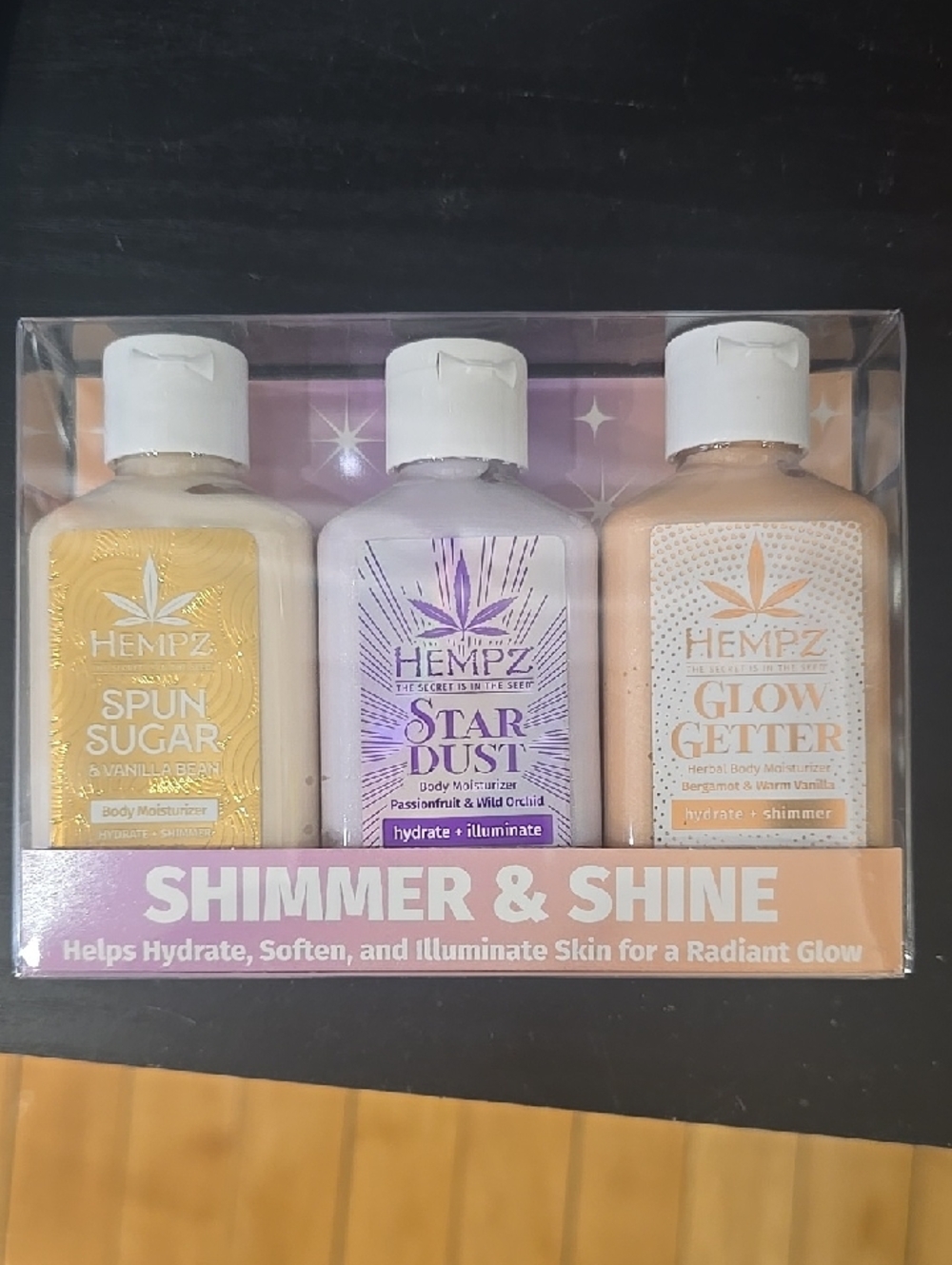 Hempz Shimmer & Shine Trio - Yellow, Purple, Peach Body Moisturizers